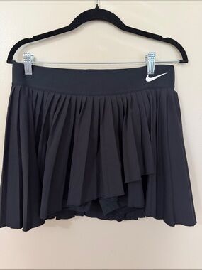 Nike Black Pleated Skater Tennis Skirt with White Swoosh
